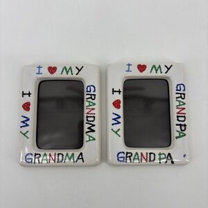 Vtg Fetco 90s I Love My Grandma Grandpa Ceramic Picture Frame Magnet Crayon 2x3"